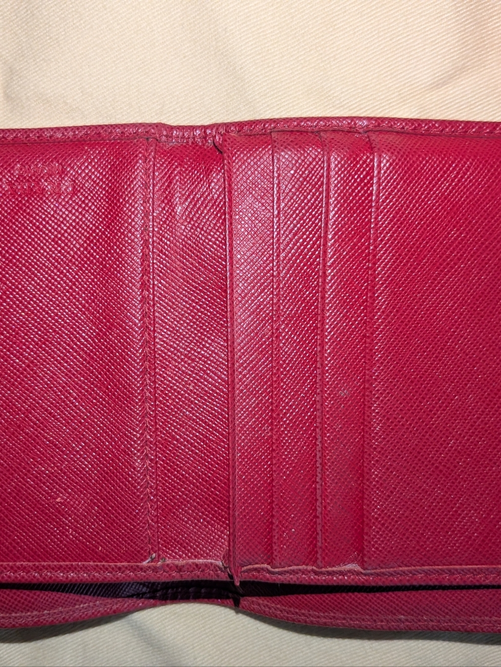 Prada Saffiano Logo Wallet Red Trifold. - Picture 5 of 15
